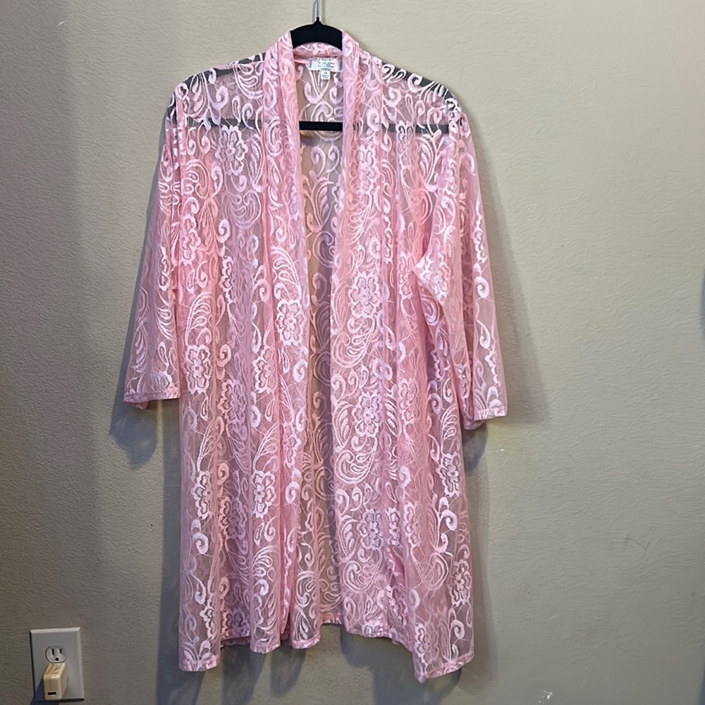 Shannon Ford New York- Pink Lacey Waterfall Open
Front Cardigan SwimCover Layer.